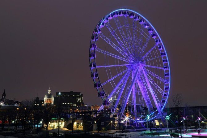 Montreal Premium Driving Night Tour with La Grand Roue Ride - Old Montreal at night: Notre-Dame and Oratory lights